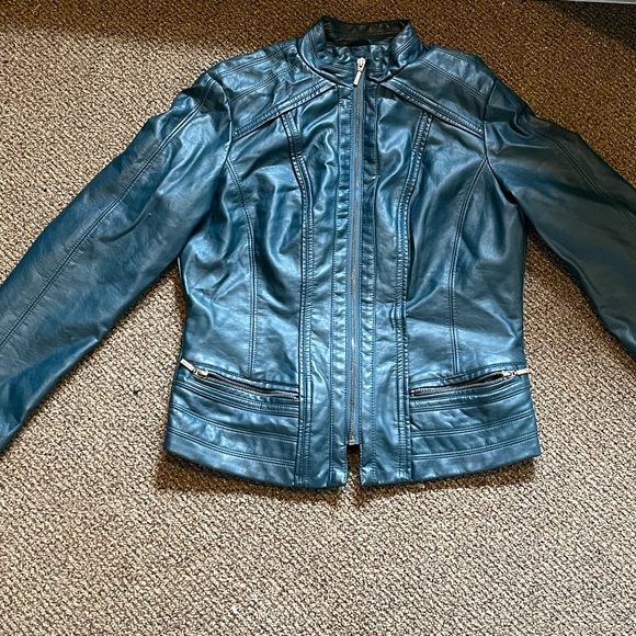 Suzy Shier Blue Leather Jacket - Picture 2 of 3